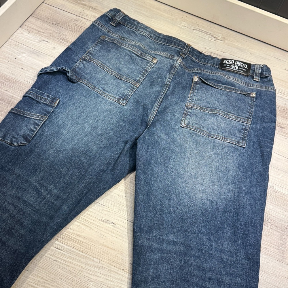 Ecko Unltd Jeans Mens 36x30 Blue Baggy Carpenter Denim Workwear Distressed Pants